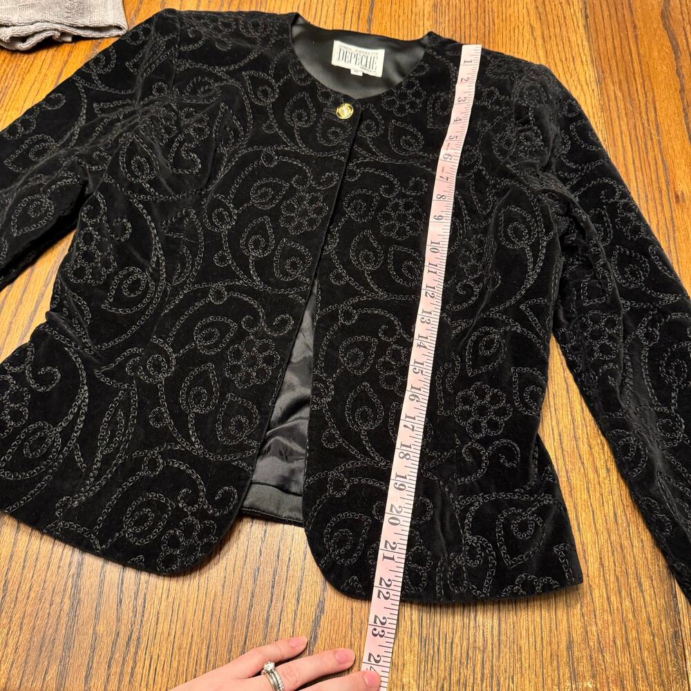 Vintage Yves Cossette Depeche Mode Black Velvet Blazer Jacket Women’s Size 8 - Picture 8 of 10